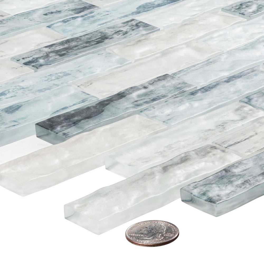 Giovan Islandia Blue 1-in. x 4-in. Brick Joint Matte Glass Mosaic Wall and Floor Tile