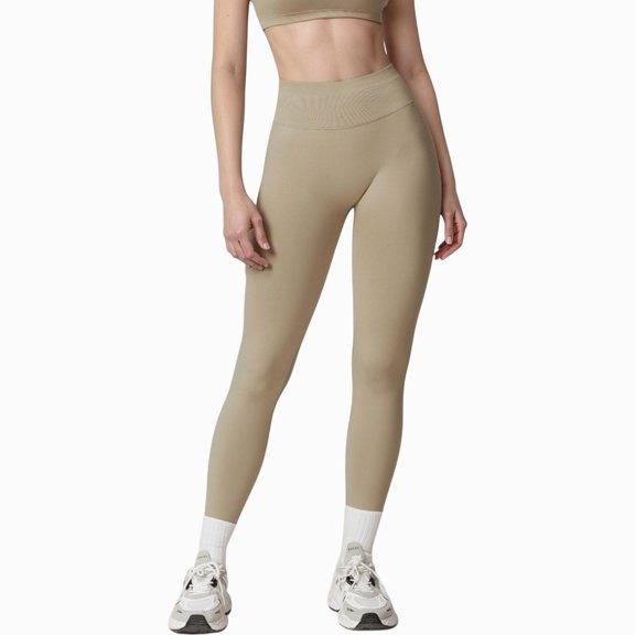 Women's Seamless High Waist Compression Leggings with Sculpting Back Detail and Stretch Knit Fabric - Small, Ivory