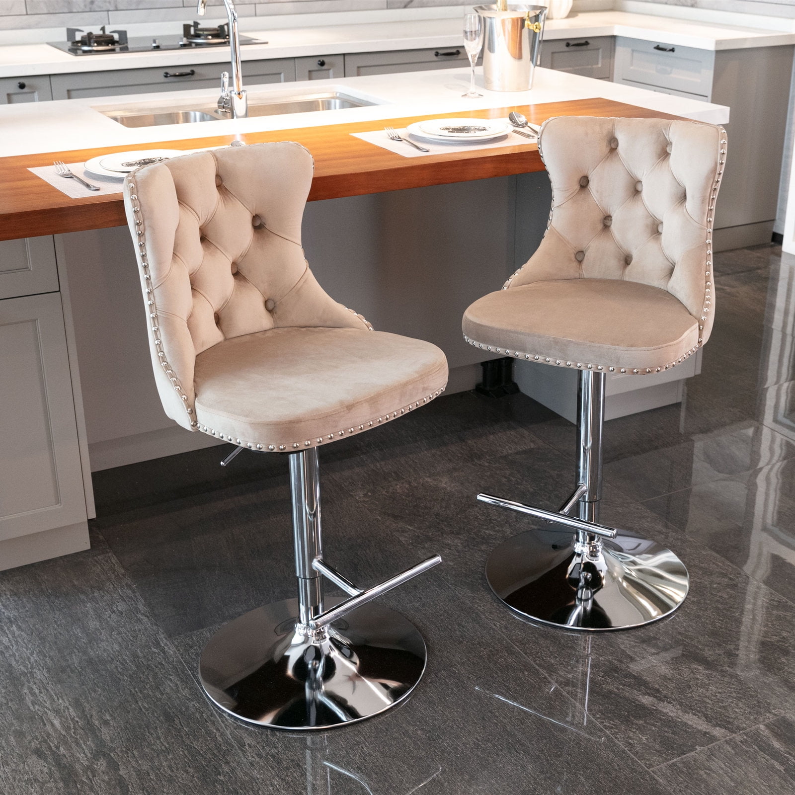 Swivel Bar Stool Chair Set of 2 Modern Adjustable Seat Counter