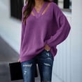 thumbnail image 4 of Suéter de punto de color sólido para otoño e invierno, suéter holgado de talla grande, elegante, con cuello en V para mujer, 4 of 6