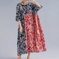 thumbnail image 3 of Vestido de talla grande para mujer Hojas de impresión Color de empalme Vestido largo maxi con v Abanopi Vestido, 3 of 7