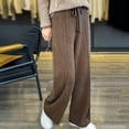 thumbnail image 3 of Quixlent Wool Casual Pants Solid Color Straight Wide Leg Knitting Trousers with Drawstring High Waist Thickened Slacks, 3 of 8