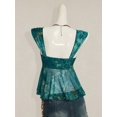 thumbnail image 2 of Teal Floral Print Asymmetrical Hem Tie-Front Peplum Mesh Tank Top For Women, 2 of 8