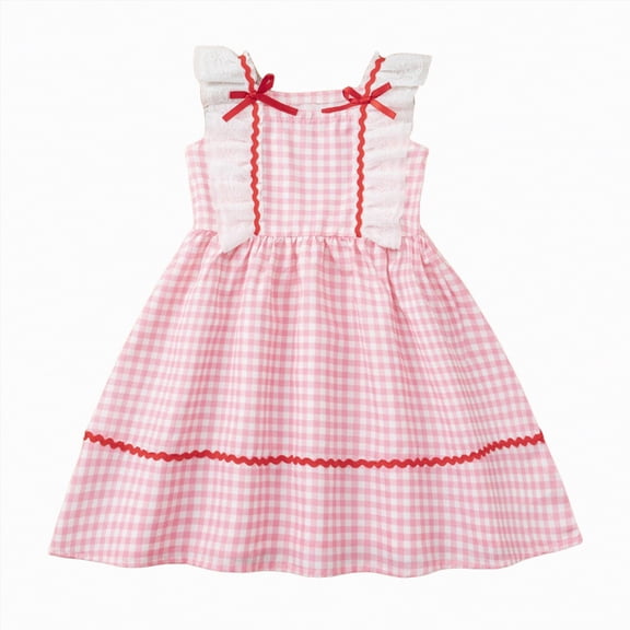 Linfrsh Dress for Toddler Girls Little Girls Peter Pan Collar Dress Easter Spring Summer Cotton Sleeveless Sundress(Pink,7-8 Years)