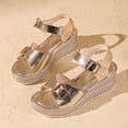 thumbnail image 5 of Wedge Sandals for Women Trendy Dress Summer Slide Shoes Arch Support Walking Sandal Adjustable Ankle Strap Wedges Shoe Gold-8, 5 of 8