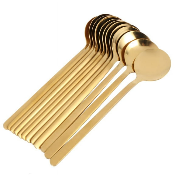 12pcs/Set Round Shape Coffee Spoon Stainless Steel Mini Teaspoons Sugar Dessert Ice Cream Soup Kitchen Accessories(gold)