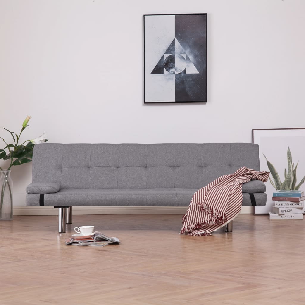 Kepooman Modern Faux Leather Convertible Sofa with 2 Pillows for Living Room Office, Light Gray Kepooman Modern Faux Leather Convertible Sofa with 2 Pillows for Living Room Office, Light Gray