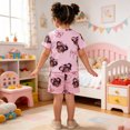 thumbnail image 4 of Bobifish Toddler Girls Outfit Sets Summer Cartoon Girl Face Print Crew Neck Short Sleeve Top Elastic Waist Shorts 2 Piece Sets, 4 of 6