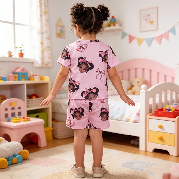 Girls Outfit Cartoon Short Sleeve Warm Light Sophisticated Lightweight Bright Summer for Girls Shorts Set