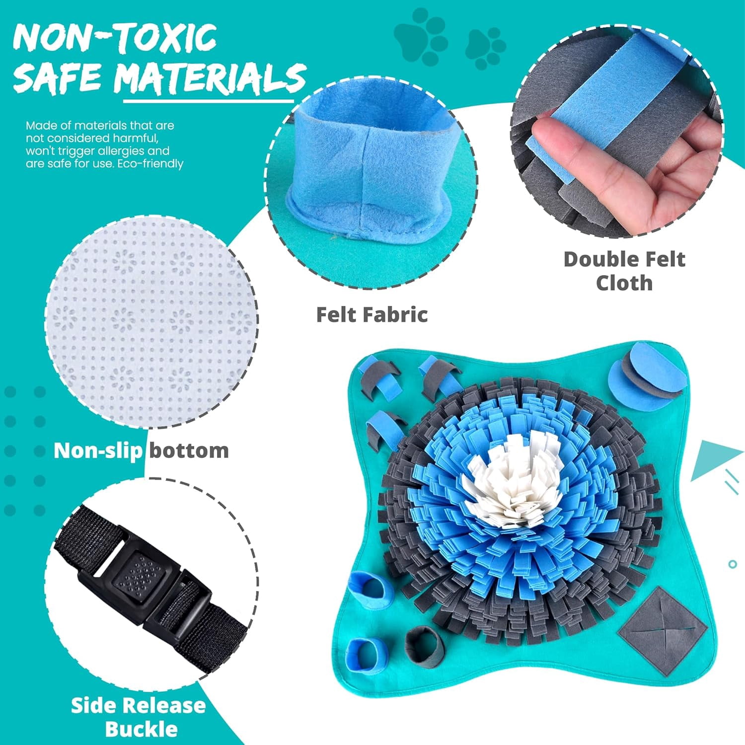 25" Dog Snuffle Mat - Interactive Dog Puzzle Toys for Enrichment - Large Slow Feeder Foraging Mat for Brain Games & Nosework Training - Washable Pet Sniff Mat with Easy to Carry Handle