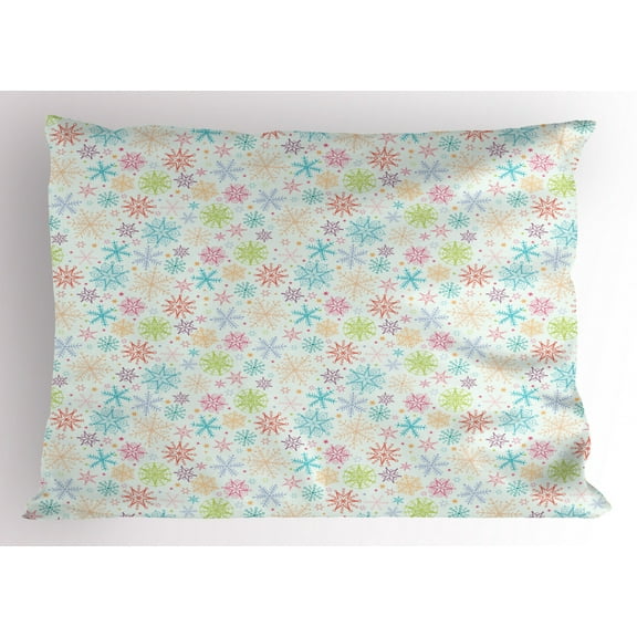 Ambesonne Winter Pillow Sham, Colorful Doodle Snow, 26" X 20", Multicolor