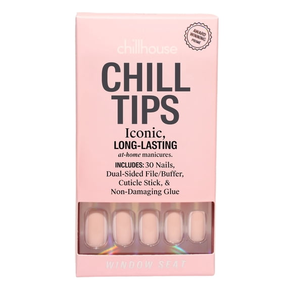 Chillhouse Chill Tips - Solids Press On Nails, Window Seat, Square Medium, Beige, 30 Fake Nails
