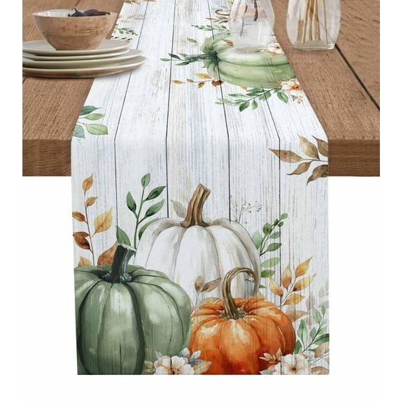 Thanksgiving Fall Burlap Cotton Table Runner 13x72 Inches Long, Autumn Eucalyptus Sage Green Pumpkin Farmhouse Table Runners, Outdoor Dining Tablecloths Decor for Baby Shower/Party/Wedding