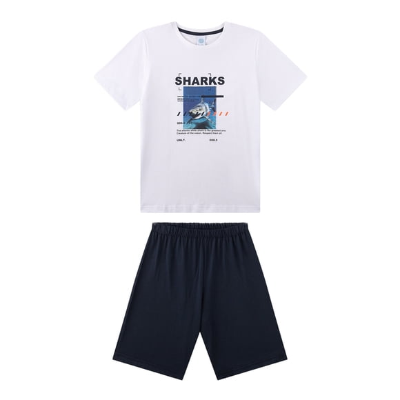 Sanetta Pijama corto para niño - Adolescentes, tiburones, pijama, jersey sencillo, algodón Blanco 140