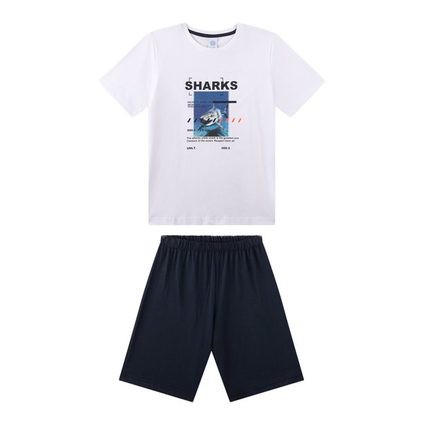 Sanetta Pijama corto para niño - Adolescentes, tiburones, pijama, jersey sencillo, algodón Blanco 152