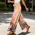 thumbnail image 6 of Watercolor Floral Wide Leg Pants for Women, High Waist Drawstring Palazzo Trousers - Boho Summer Flowy Beach Bottoms Pink S, 6 of 7