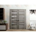 thumbnail image 3 of Solid French Double Doors 64 x 80 inches | Quadro 4445 Nebraska Grey with Frosted Glass | Wood Solid Panel Frame Trims | Closet Bedroom Sturdy Doors, 3 of 6
