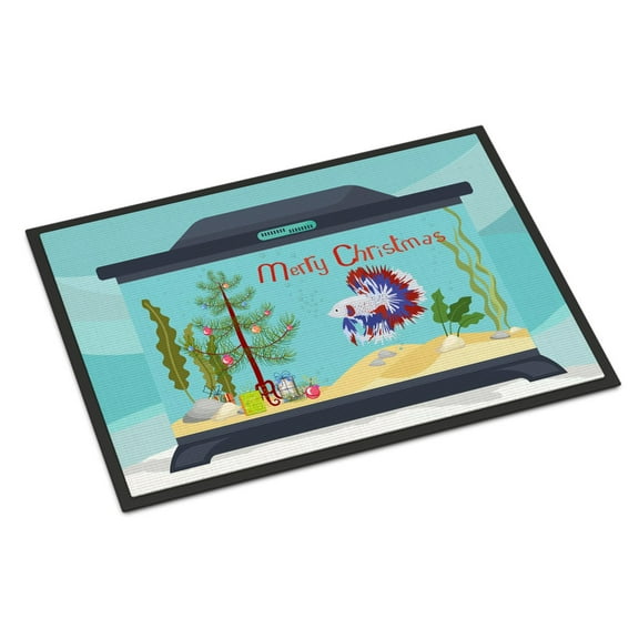 Comb Tail Betta Merry Christmas Door Mat