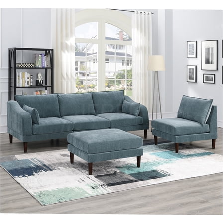 JERFIT 5-Piece Modular Sectional Sofa Set with Ottoman, Modern L-Shaped Couch, Grayish Fabric Upholstery, Convertible Living Room Furniture
