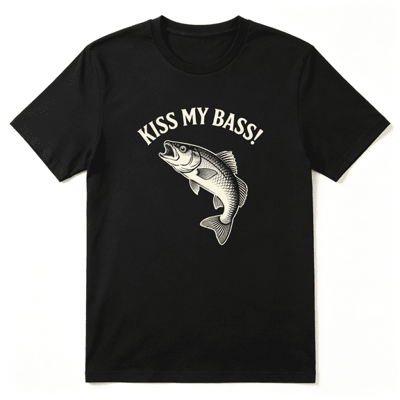 Kiss My Bass Fisherman Slogan Cool Graphic Tee for Men, Fishing Fan Road Trip Cotton Short Sleeves T-Shirt