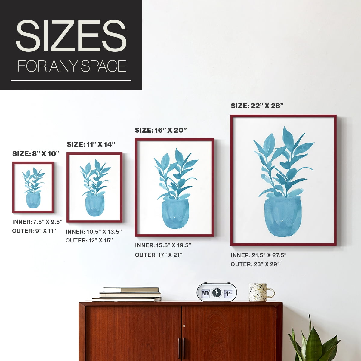 Watercolor House Plant III Framed Print in Red Solid Wood 8 x 10 Framed Print