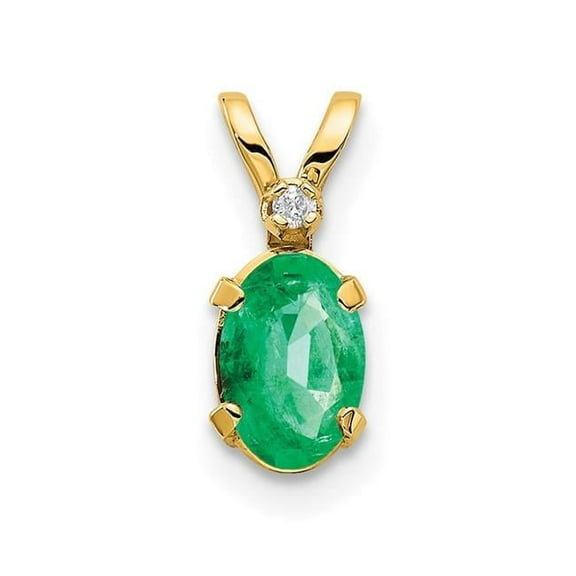 Finest Gold 14K Yellow Gold Diamond & Emerald Birthstone Pendant