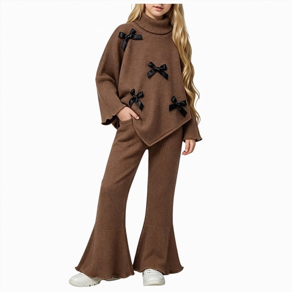 Enyan Toddler Baby Girl Clothes Outfit Long Sleeve Ruffle T Shirt Top Bell Bottom Pants Two Piece Fall Winter Outfits,12-18 Months