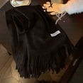 thumbnail image 5 of Women's Solid Color Faux Wool Scarf, Thickened Warm Winter Wrap with Tassels, Soft Luxury Feel, Long Knit Scarf, Versatile Cold Weather Accessory, Unisex Design - Black, 5 of 5
