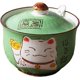 thumbnail image 4 of Azucarero de cerámica con forma de gato de la suerte japonés, recipiente para guardar sal, tapa y cuchara, 4 of 8