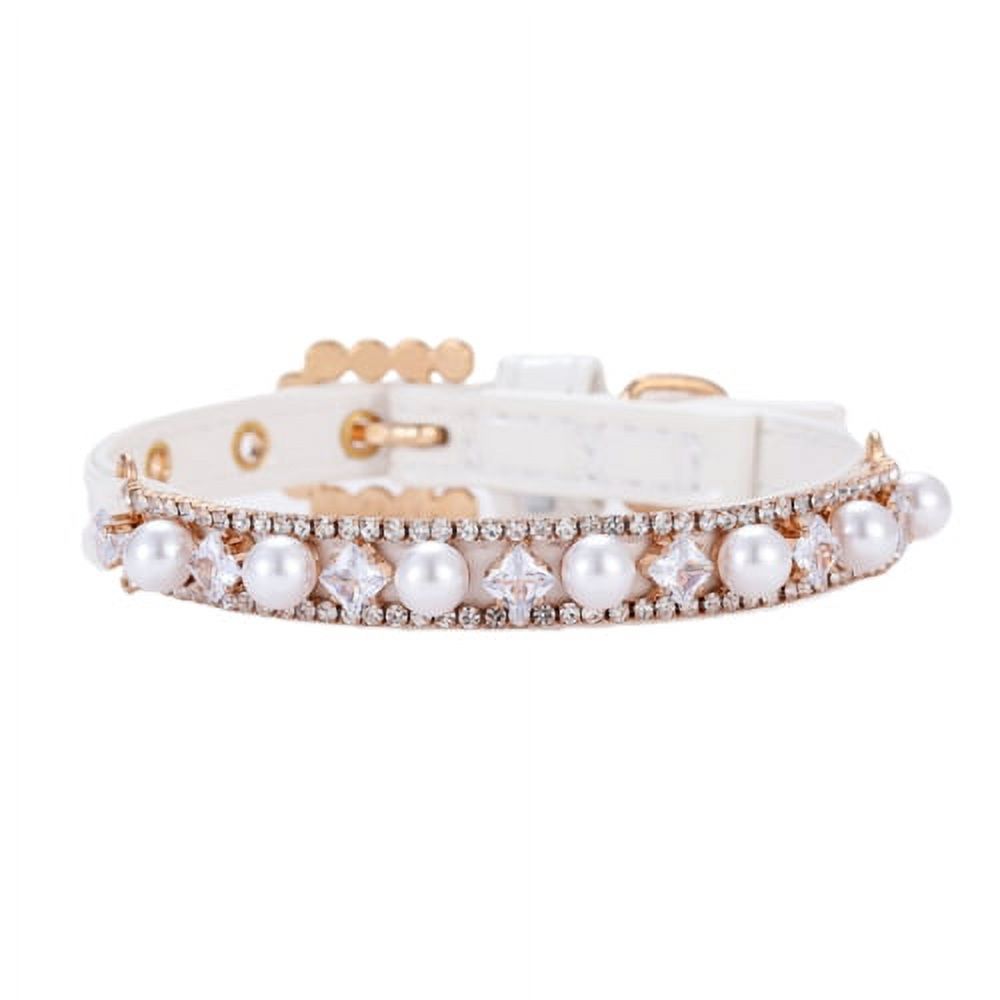 Zhaomeidaxi Dog Cat Pearl Collars with Crystal Rhinestone Diamond Decor, Adjustable Cute Fashion Pet  Faux Leather Collars Necklace for Small Dog Pets Wedding Birthday Party - image 2 of 8
