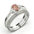 thumbnail image 3 of Dazzling Minimalist 2.25 Carat Pear Cut Affordable Ring, Morganite And Diamond Moissanite Engagement Ring, Unique Wedding Ring, Two Matching Band in 10k Solid White Gold, Gift For Her, Trio Set, 3 of 4