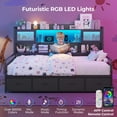 thumbnail image 3 of Afuhokles Twin Daybed with 4 Storage Drawers and 3-Tier Bookshelf, Day Bed with LED Lights and Charging Station, Corner Bed Frame with Storage Headboard, Black, 3 of 8