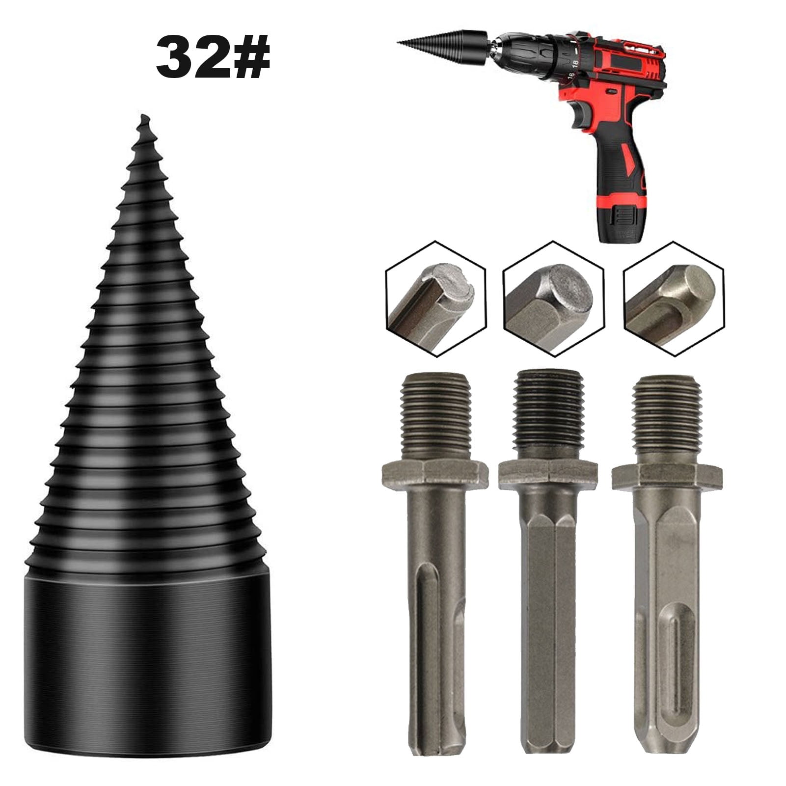 Cherryhome Firewood Log Splitter, 3pcs Drill Bit Removable Cones