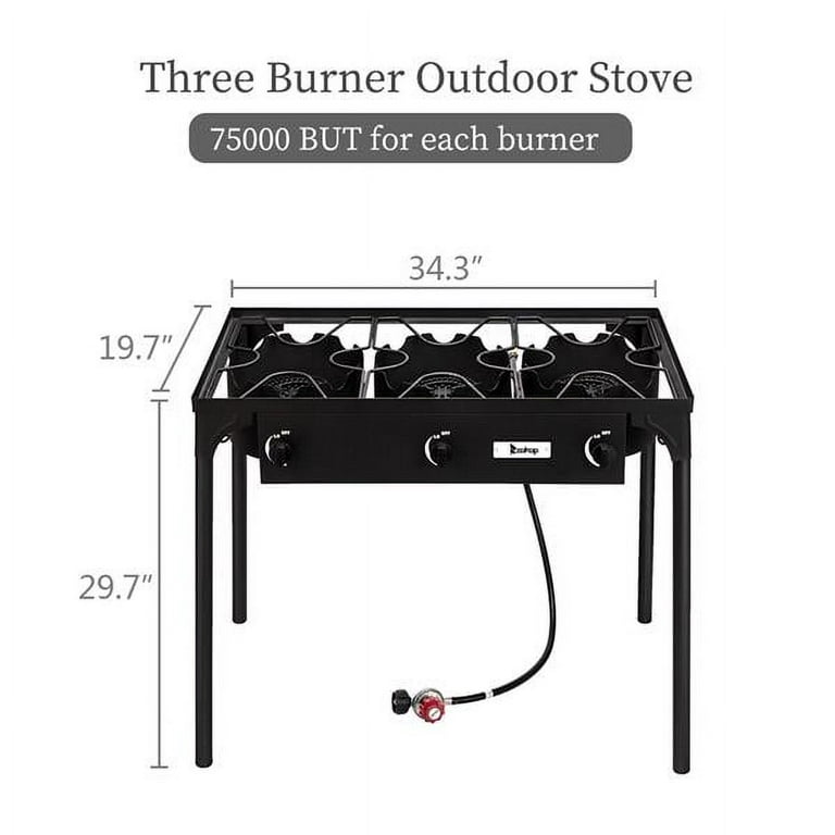 FineFlame Camping Stove 3 Burner 20400 BTU Propane Portable Stove with  Regulator, Toast Tray, Windshield for Car Camping BBQ Picnics Outdoor  Cooking