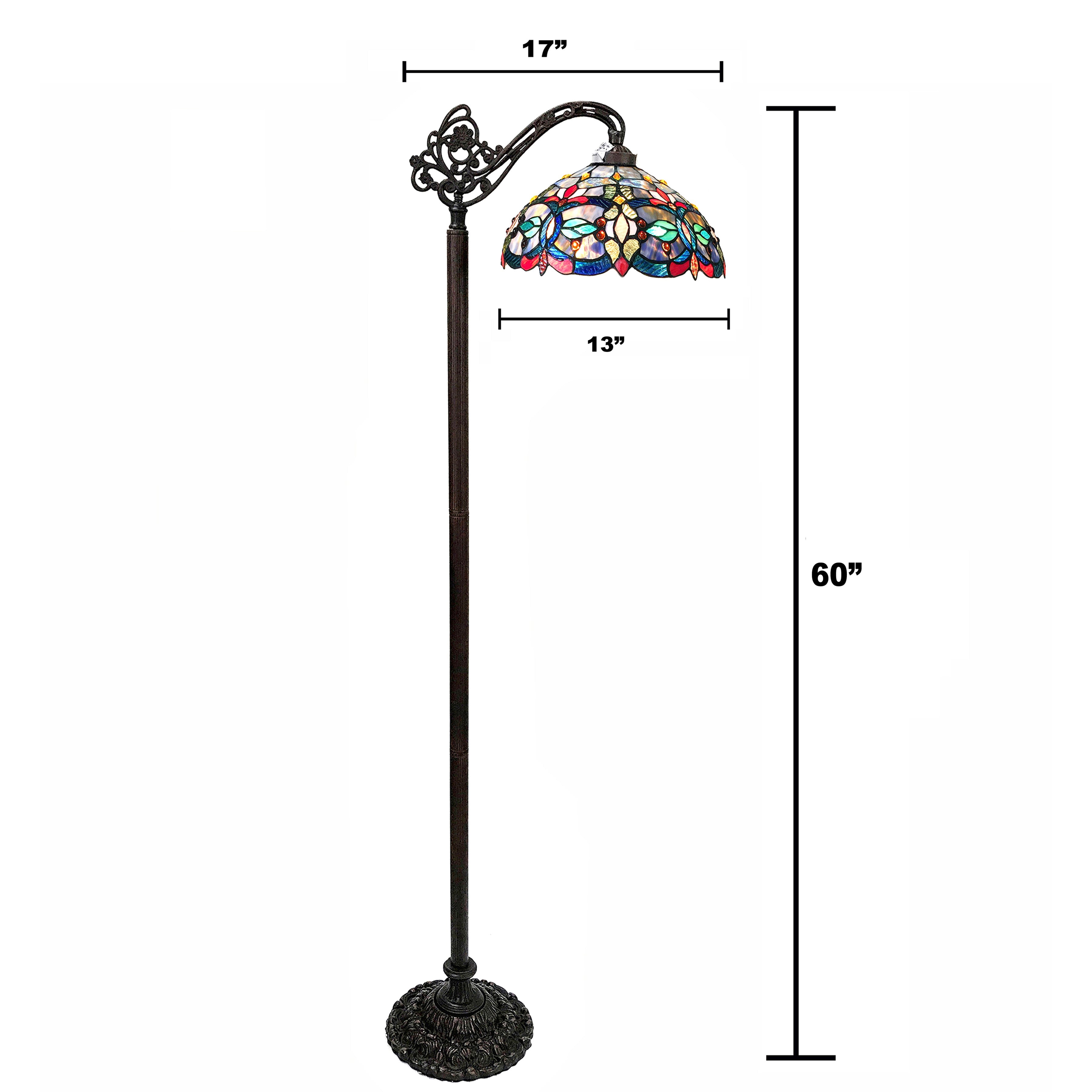 RADIANCE Goods Tiffany-Style Victorian Stained Glass Reading Floor Lamp 60" Height