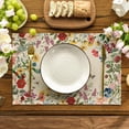 thumbnail image 2 of 4pcs Vintage Floral Spring Placemats Table Mats Durable Washable Rustic Linen Vintage Placemats for Home Dinner Party Camping Wedding Table Decoration 12 x 18 inches, 2 of 5