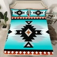 thumbnail image 2 of Manfei Vintage Aztec Twin Sheet Sets,Blue Geometric Pattern Twin Fitted Sheet,Boho Theme Flat Sheet,Super Cozy Room Decor,3-Piece, 2 of 7