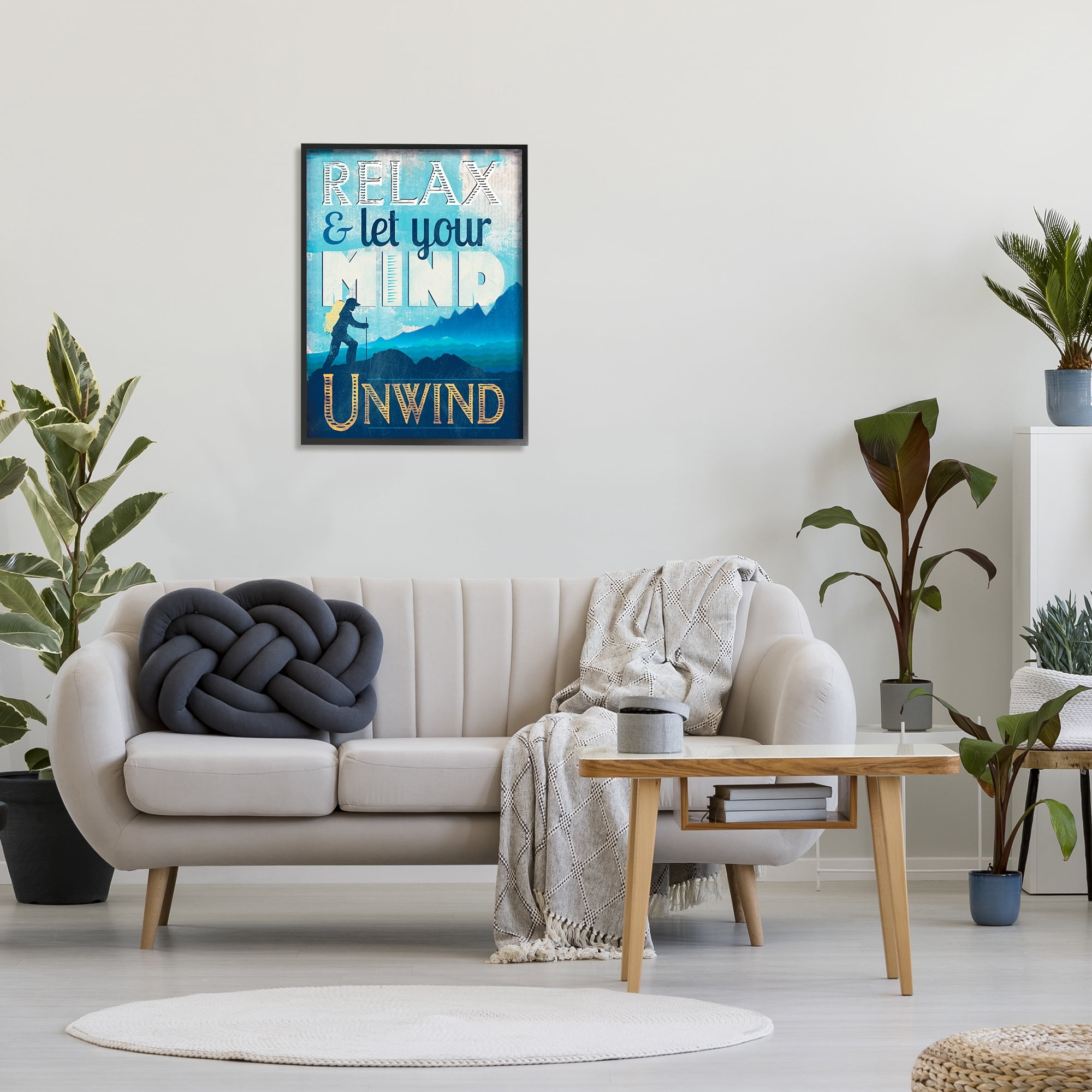 Stupell Industries Unwind Hiking Nature Inspirational Painting Black Framed Art Print Wall Art, 24 x 30