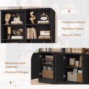 Homfa 73'' Bookcase and Bookshelves with Doors, Double Wide Wood Display Bookshelves for Living Room Home Office, Black