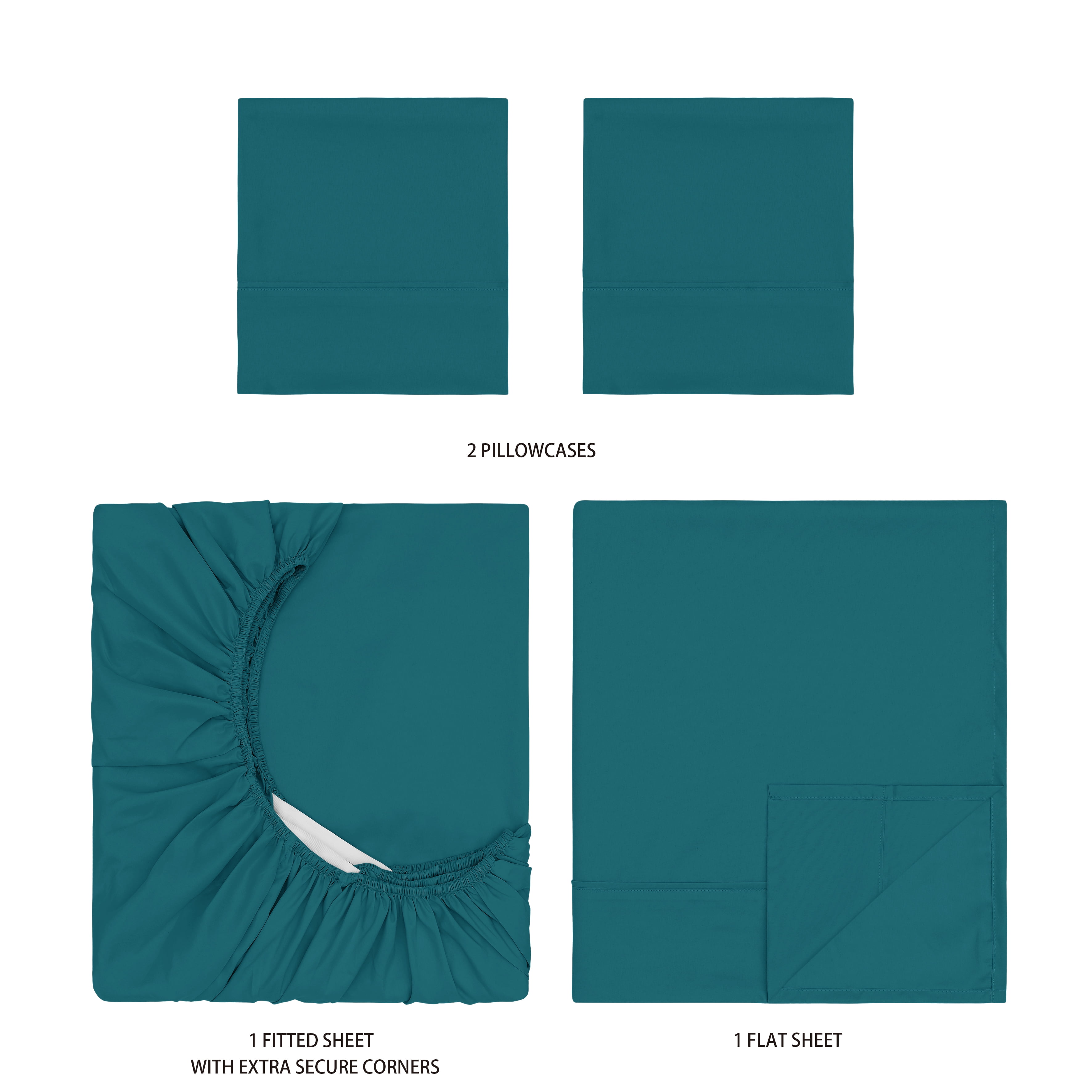 Mainstays Super Soft Brushed Microfiber Bed Sheet Set, Dark Teal, King, 4 Piece