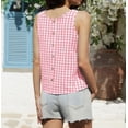 thumbnail image 6 of Delconic Women’s Sleeveless Round Neck Plaid Button Down Casual Vest Top with Gingham Pattern and Relaxed Fit for Everyday Wear Pink L, 6 of 6