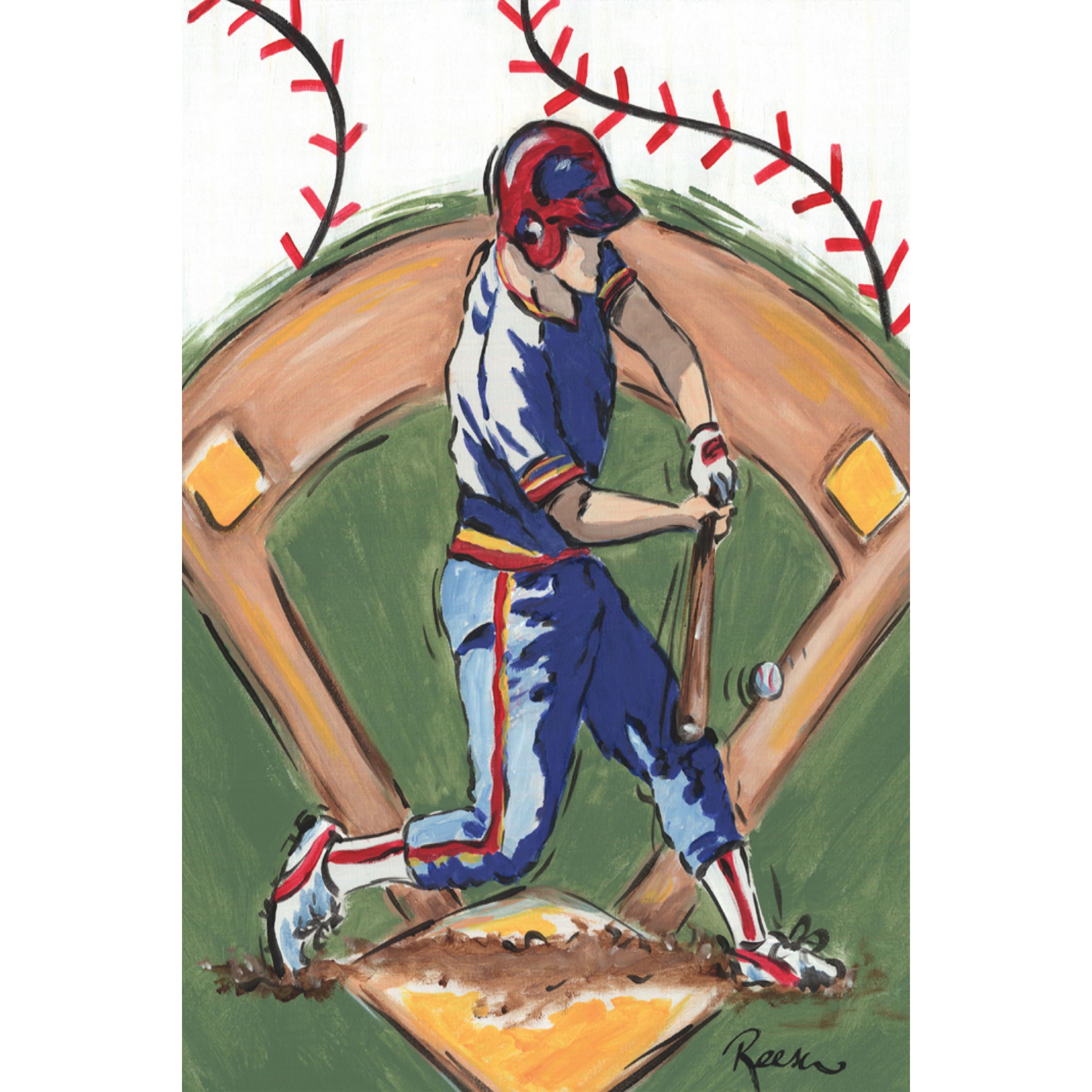 Marmont Hill "Baseball Player" by Reesa Qualia Painting Print on Wrapped Canvas