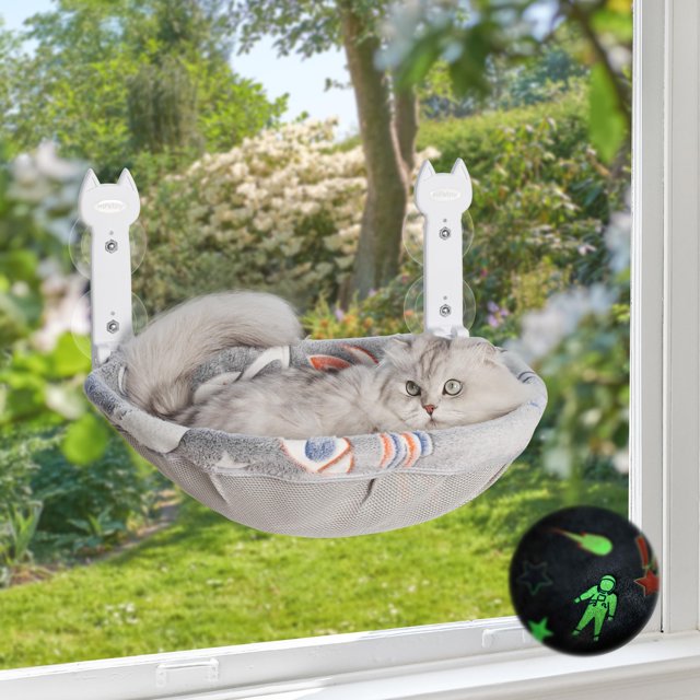 Percha para Ventana de Gato HiPetpy Plegable Gris que Brilla en la Oscuridad