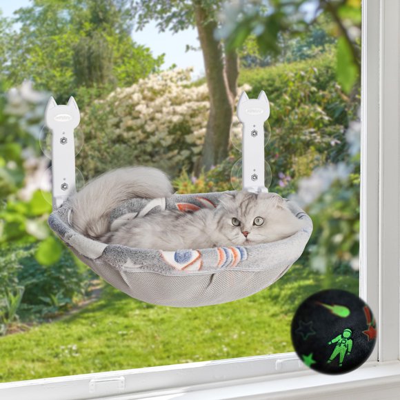 Percha para Ventana de Gato HiPetpy Plegable Gris que Brilla en la Oscuridad