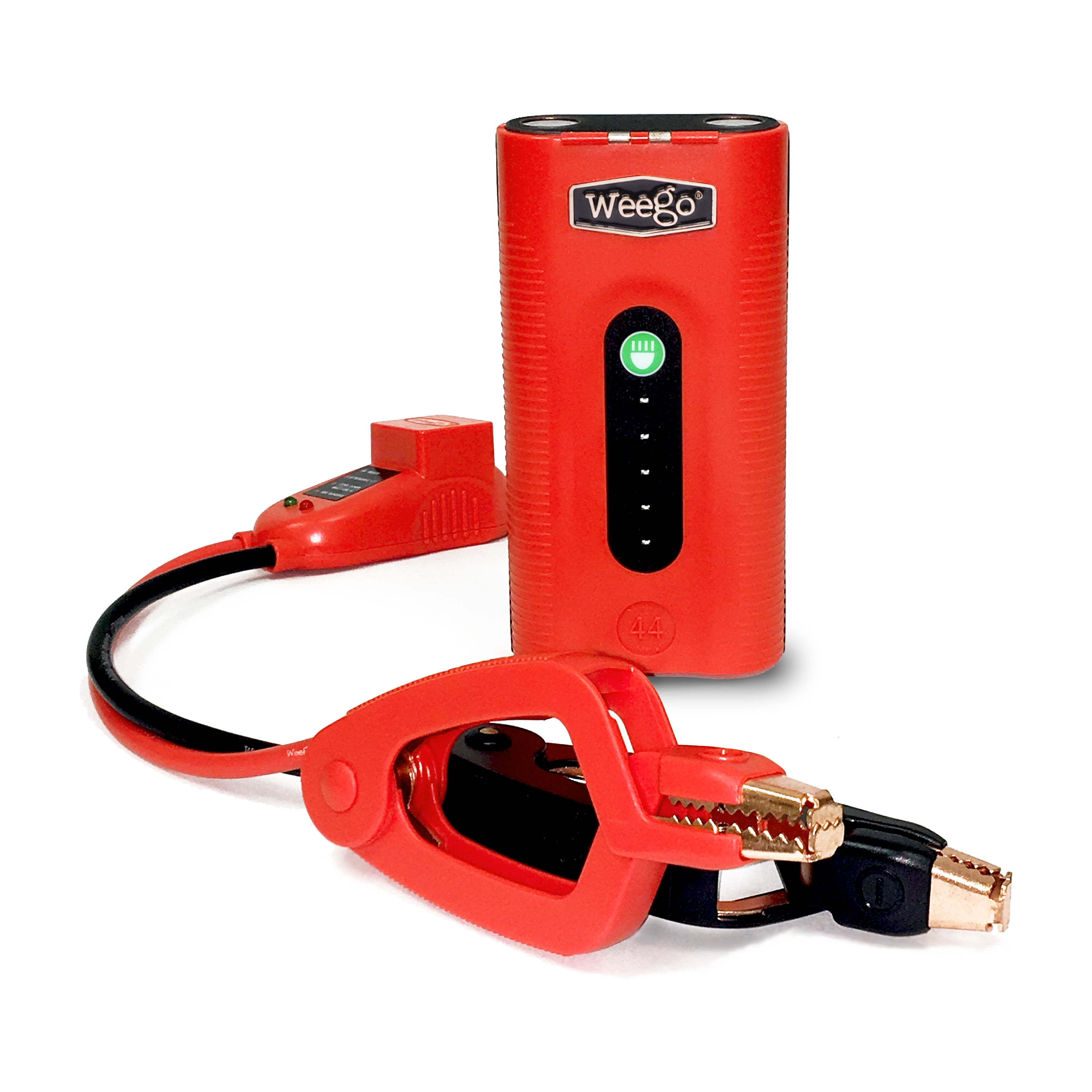 2100 Peak 400 Cranking Amps High Performance Lithium Ion Power Pack Quick Charges Phones 500 Lumen LED Flashlight Water Resistant USA Designed and Engineered WEEGO 44 Jump Starter 2018 MODEL