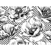 Black and White Poppies Removable Wallpaper 10'L x 24''W