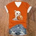 thumbnail image 2 of Women's Halloween Shirt Short Sleeves Halloween Pumpkin Prints Loose Casual T-Shirts V Neck Blouses Tops, 2 of 3