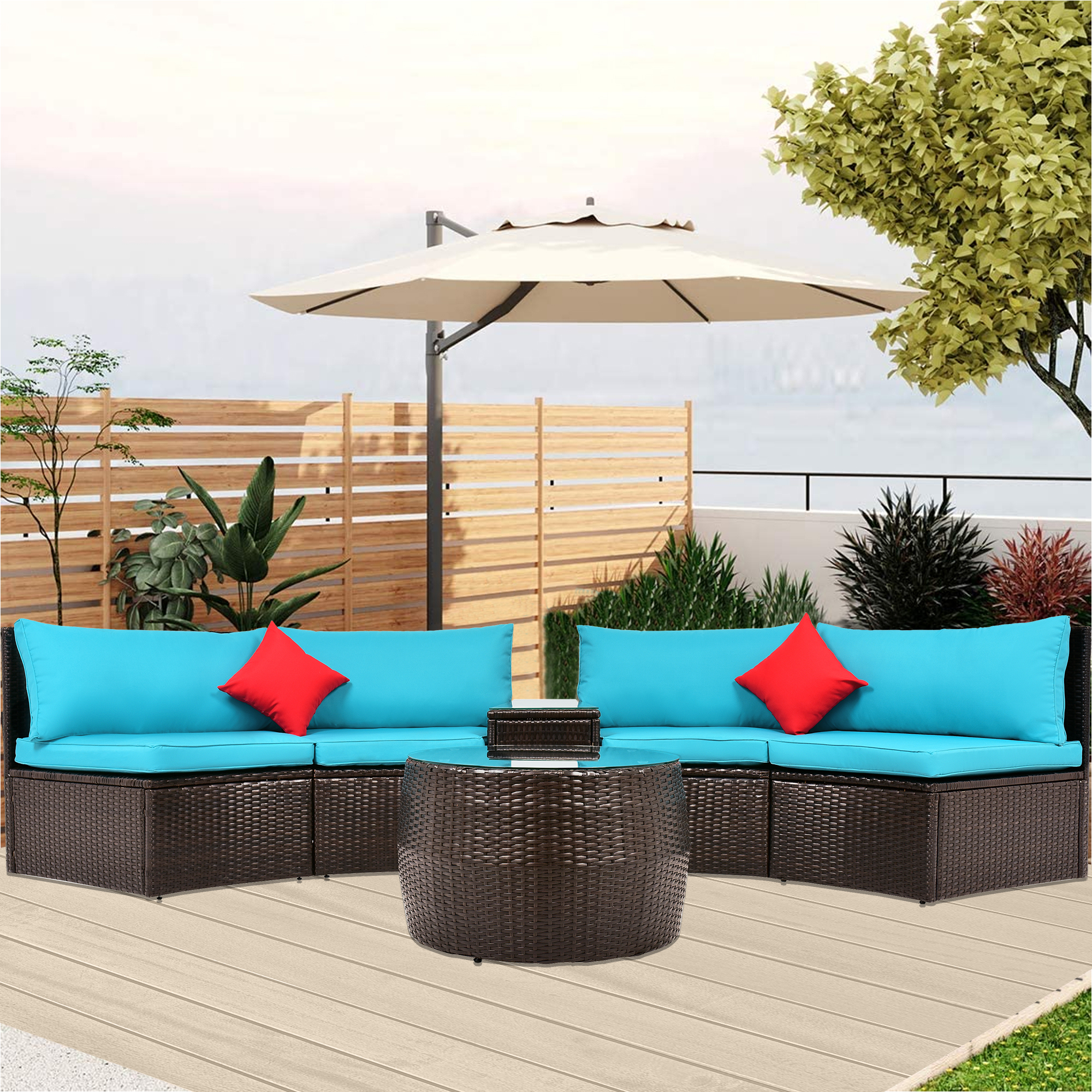 SEGMART 4-Piece Patio Furniture Sets, 2022 Wicker Patio Conversation Furniture Set with Two Pillowsm, Coffee Table and Seat Cushions, Outdoor Wicker Sofa Sets for Porch Poolside Backyard Garden, S1608 - image 1 of 9