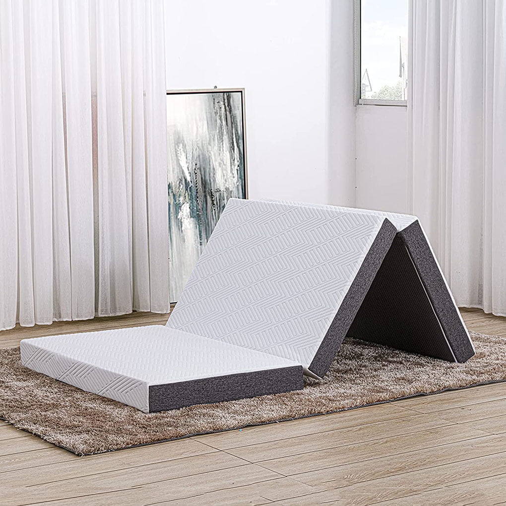 6" Queen Size Tri-Folding Memory Foam Mattress Sofa Bed Guests Mat Carry Bag