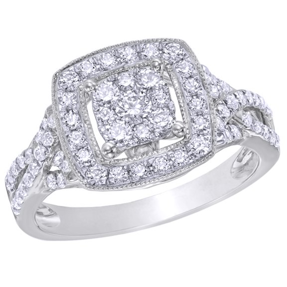 AFFY White Natural Diamond Cluster Square Frame Engagement Ring in 10K Solid Gold (0.75 cttw)